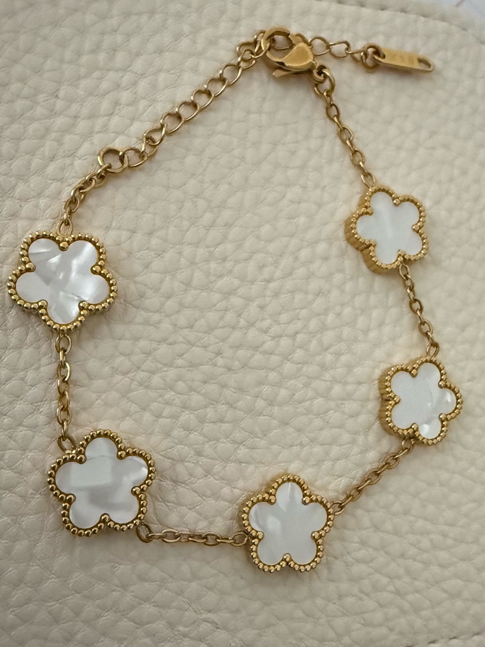18K Gold Plated and White Flower Link Bracelet